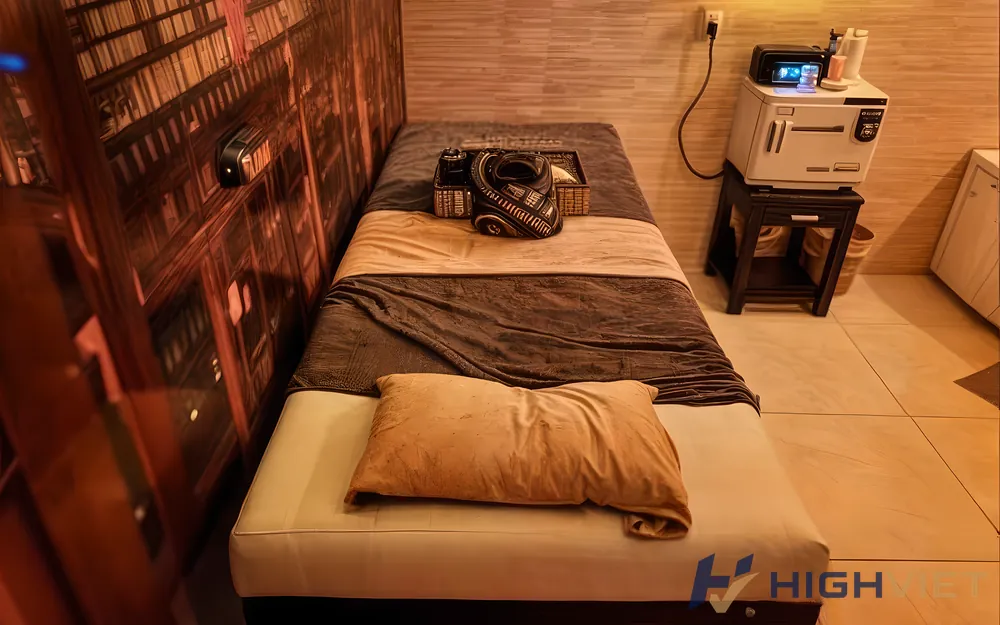 마사지 침대와 침대 옆 장비
